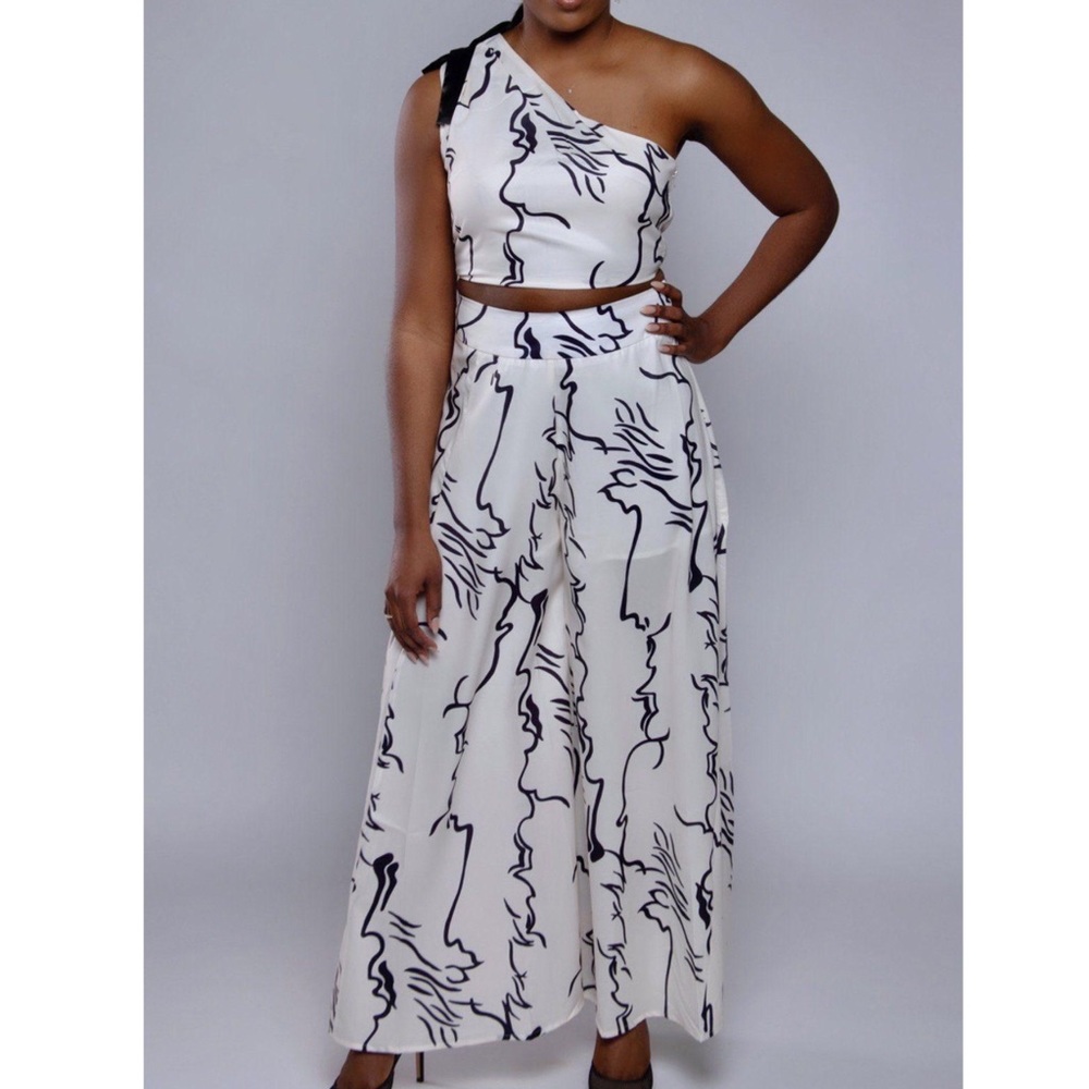 NEW Women’s One Shoulder Crop Top and Wide Leg Pant Set